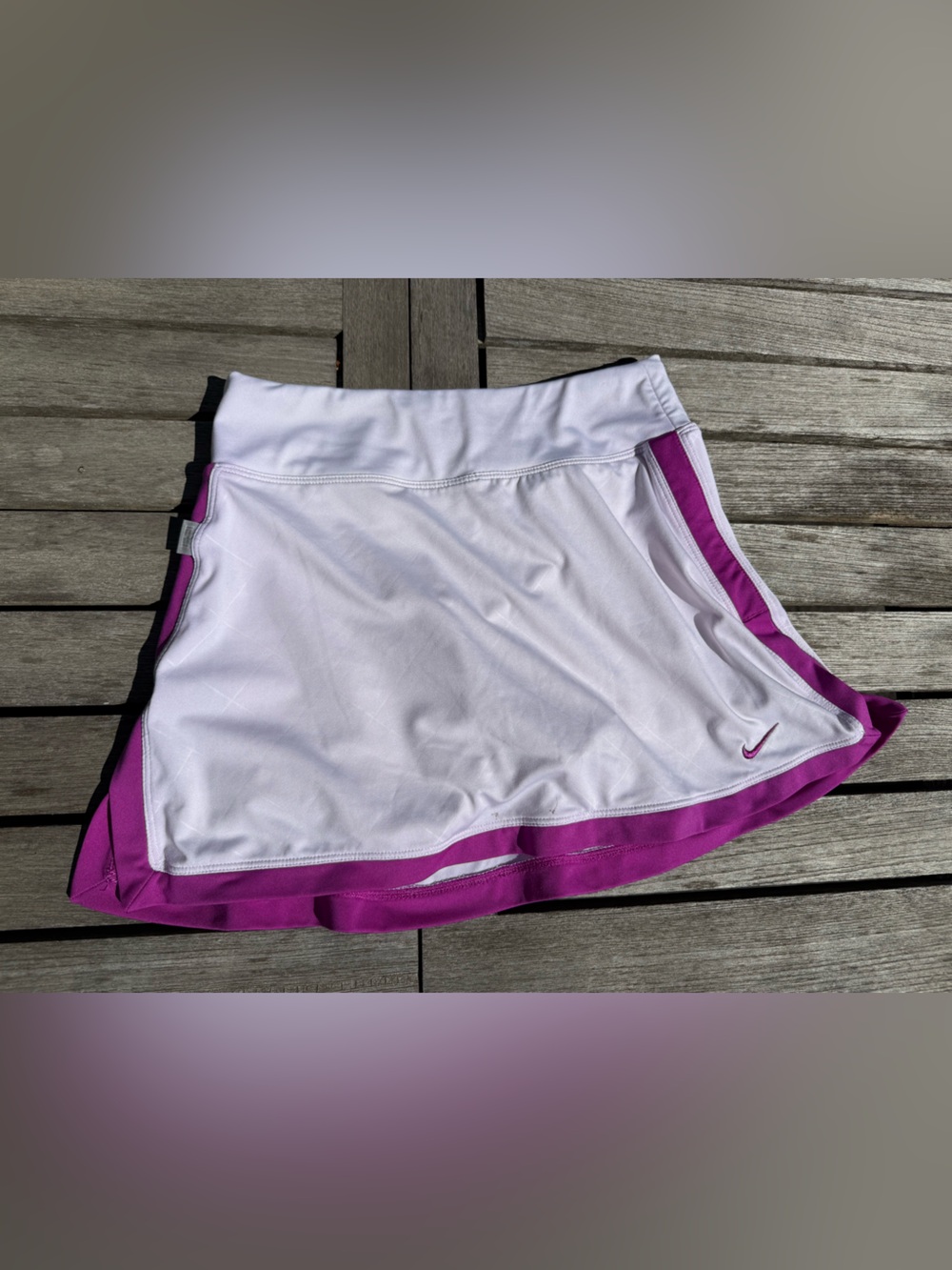 Nike Dri-Fit White Tennis Skirt with Purple Trim — XS